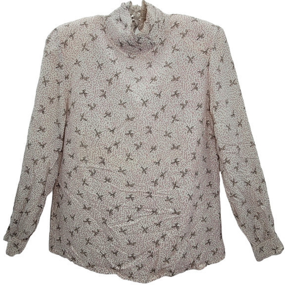 Vintage TJW Pink Gray Confetti Turtle Neck‎ Button Back Long Sleeve Blouse Top - Picture 1 of 14